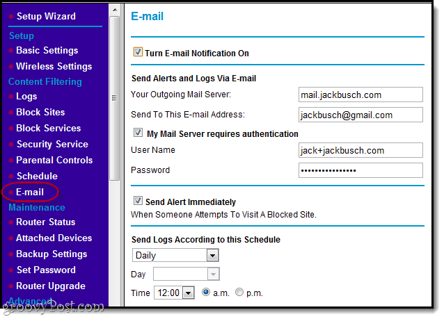 alerte de e-mail pentru site-urile de bloc din netgear