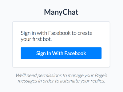 Conectați-vă la ManyChat cu contul dvs. de Facebook.