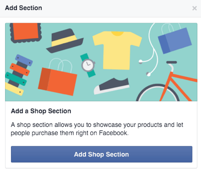 butonul de adăugare a secțiunii magazin Facebook