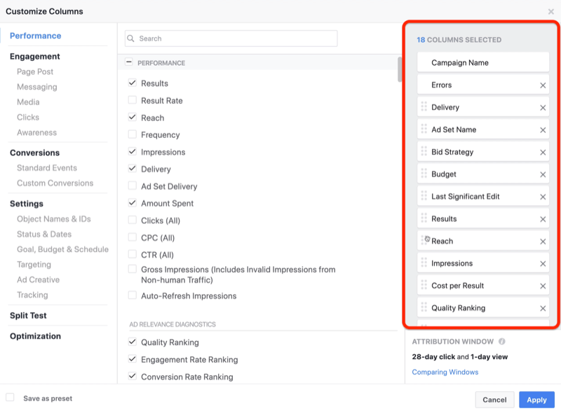 creați un raport personalizat instantaneu ROI în Facebook Ads Manager, pasul 1