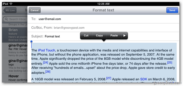 E-mail Apple iOS 5: Include acum formatarea textului în mesaje