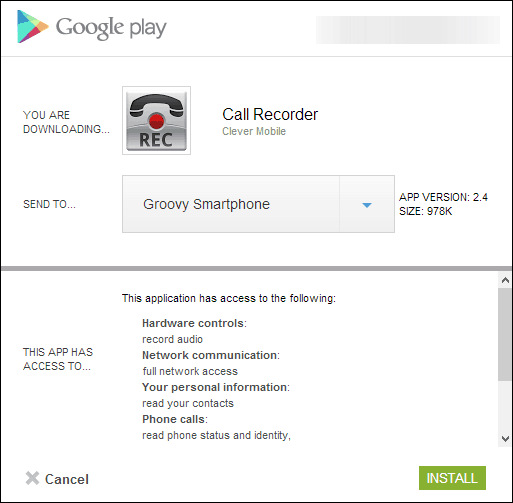 Aplicația pentru Android Recorder Call