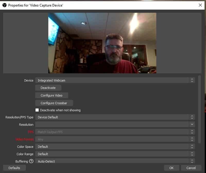 setări webcam