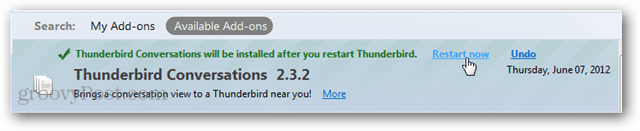 reporniți Thunderbird după instalarea suplimentului