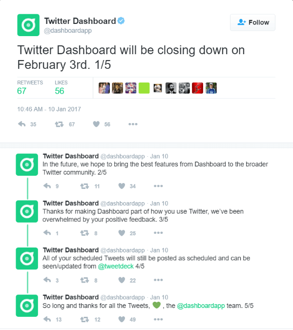 Twitter va închide tabloul de bord Twitter pe 3 februarie 2017.