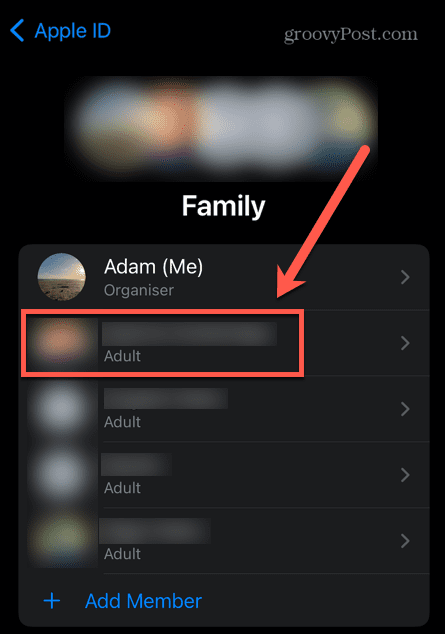 iphone selectați membru al familiei