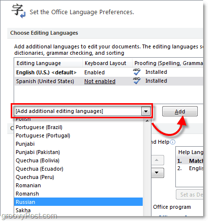 adăugați limbi suplimentare Office 2010