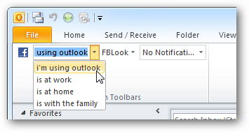 actualizați starea facebook din Outlook