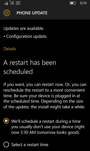 Actualizare de configurare pentru Windows 10 mobil