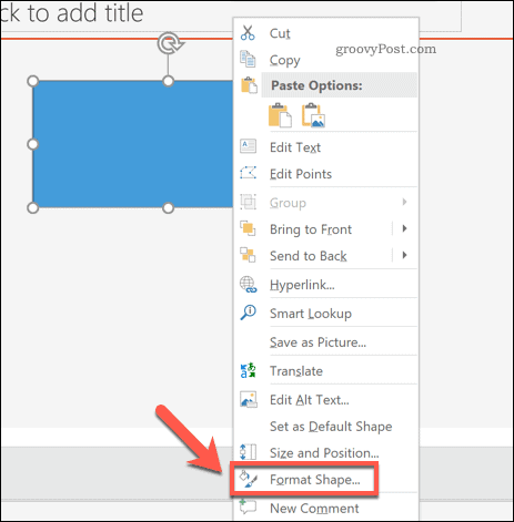 Opțiunea PowerPoint Format Shape