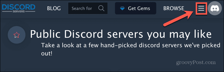meniul serverului discord
