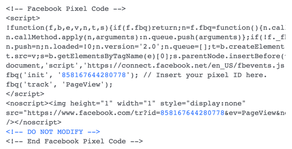 Instalați codul de pixeli Facebook pe site-ul dvs. web.