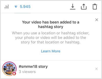 Instagram vă trimite o notificare dacă conținutul dvs. este adăugat la povestea cu hashtag.