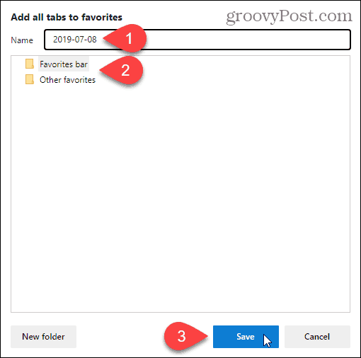 Adăugați toate filele la dialogul de favorite din Edge pe bază de Chromium