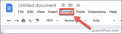 Deschideți meniul de format în Google Docs