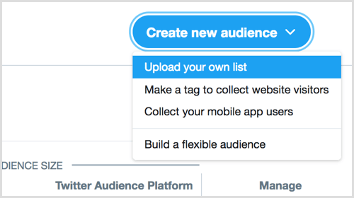 încărcați propria listă pentru a crea un public nou prin Twitter Ads
