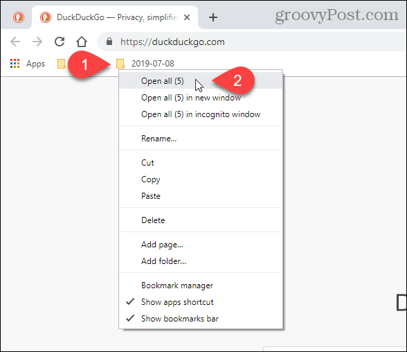 Selectați Deschideți toate (X) în Chrome