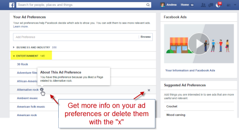ștergeți categoriile de preferințe publicitare Facebook