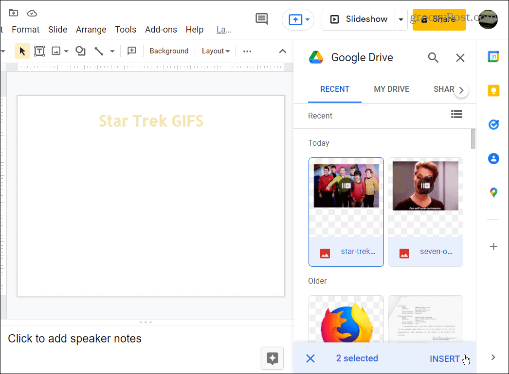 alege GIFS pentru a le folosi din Google Drive
