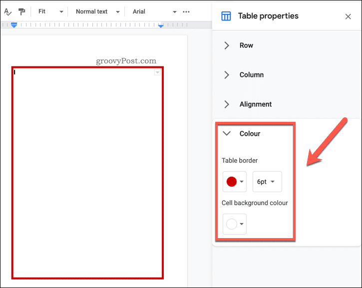 Formatarea unui tabel Google Docs
