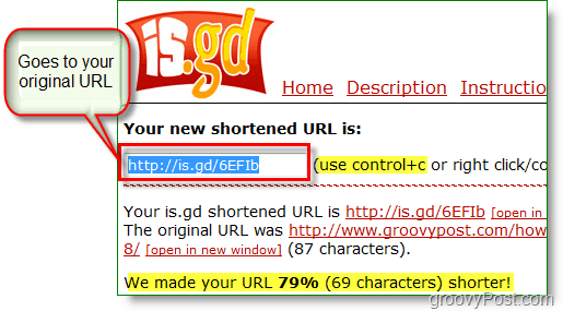 is.gd capturătorul url scurtător - copiați noul URL scurt