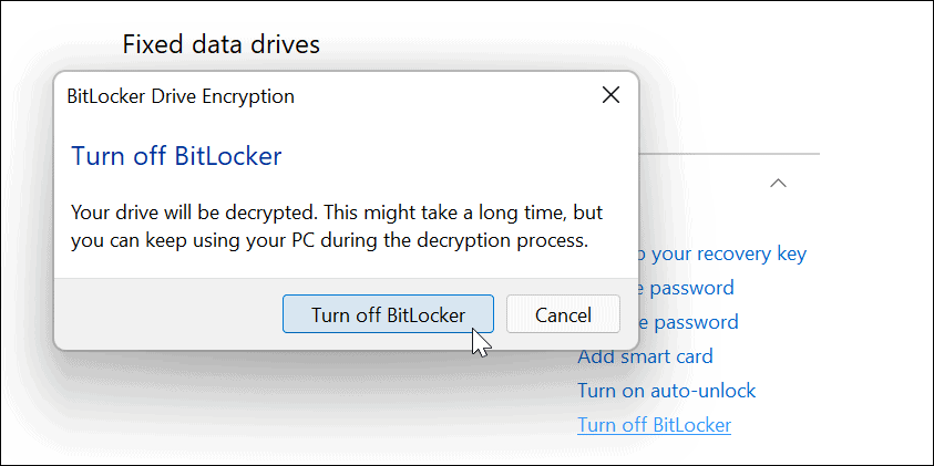 Dezactivați confirmarea BitLocker