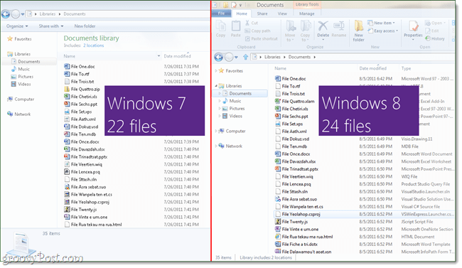 Windows 8 Explorer comparativ cu Windows 7 explorer