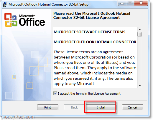instalarea instrumentului Outlook Hotmail Connector