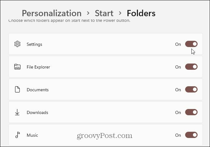 personalizare start foldere windows 11