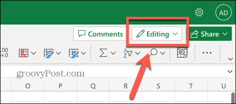 Opțiune de editare a aplicației web Excel
