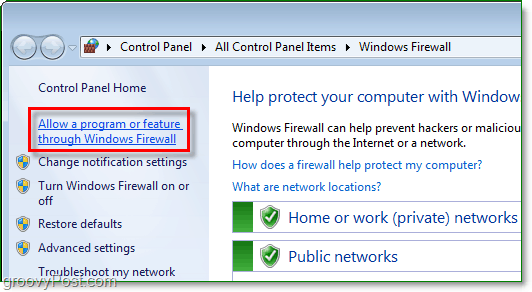 permiteți un program sau o funcție prin firewall-ul Windows 7