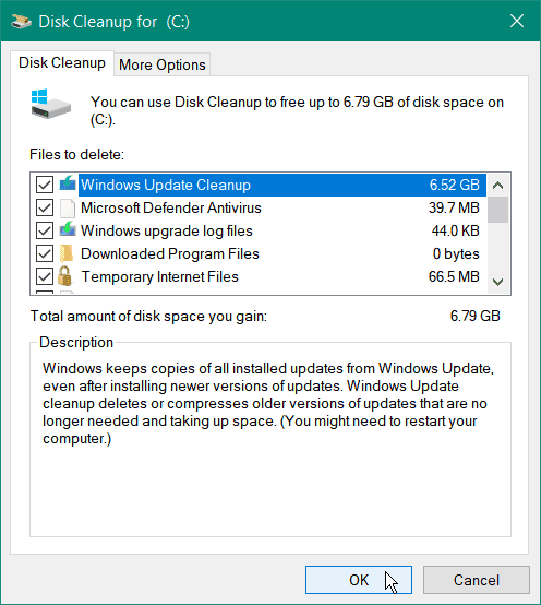 curățați fișierele de sistem curățarea discului Windows 10