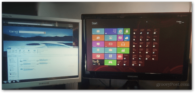 Windows 8 configurare monitorizare duală metrou desktop combinație setare imagine multitask