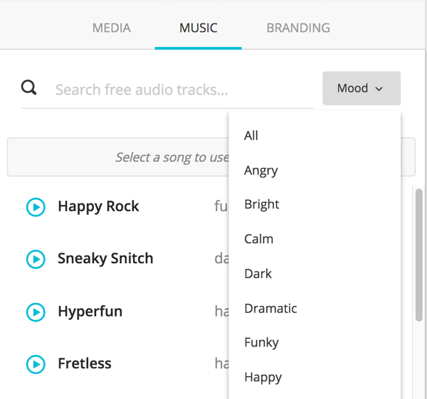 Selectați tipul de muzică pe care doriți să îl adăugați din lista derulantă Mood.