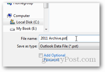 cum se creează fișierul pst pentru Outlook 2013 - nume pst