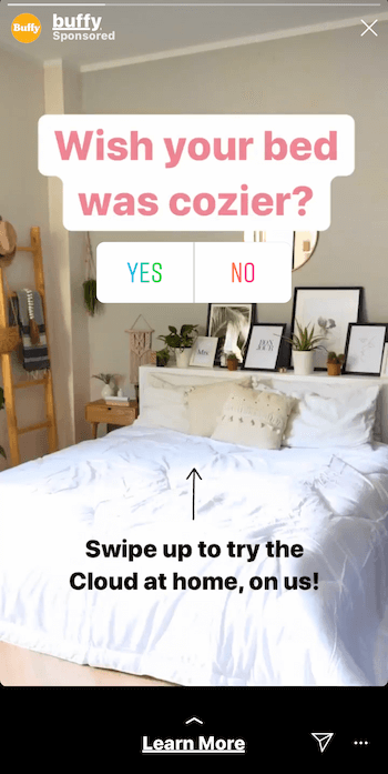 exemplu de anunț Instagram Stories cu sondaj interactiv și glisare în sus