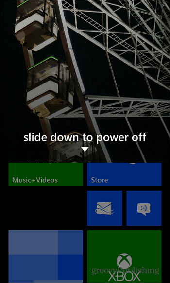 Partea jos pentru a opri Windows Phone 8