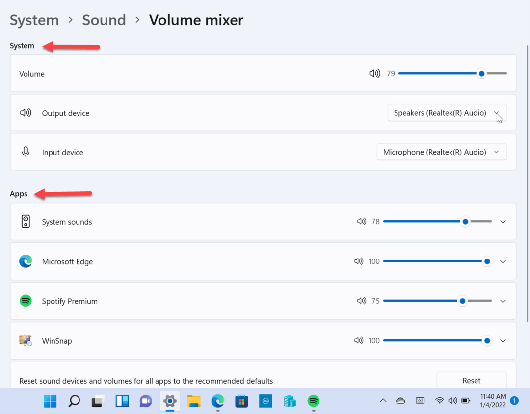 Mixer de volum Windows 11