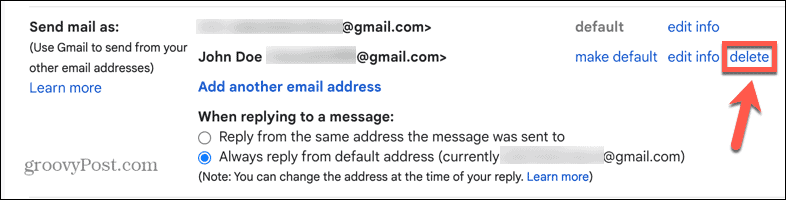 gmail șterge alias