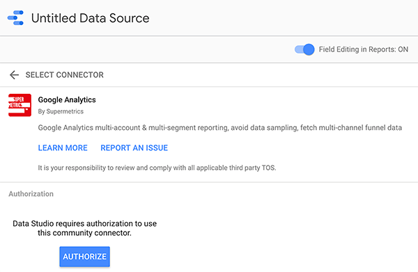 Cum să conectați o sursă de date la Google Data Studio, sfatul 2