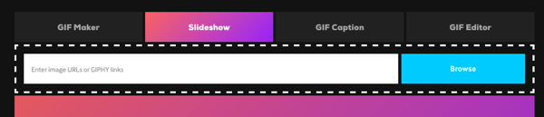 Faceți clic pe opțiunea Slideshow pentru a crea un GIF dintr-o serie de imagini.