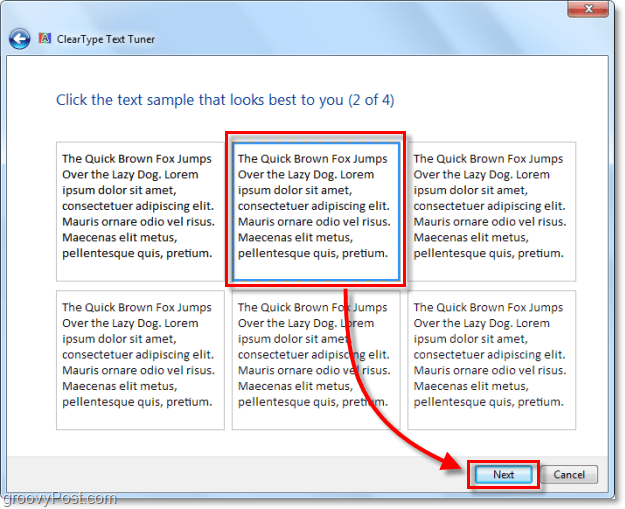 pasul 2 al calibrării ClearType în Windows 7