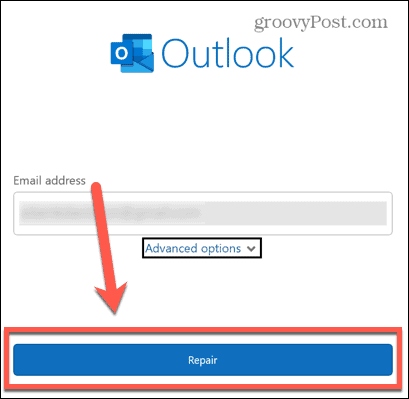 butonul de reparare Outlook
