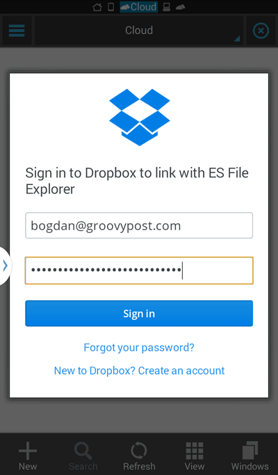 Dropbox de conectare la Explorer de fișiere ES