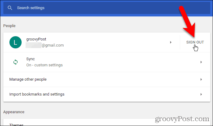 Faceți clic pe Deconectați-vă în Chrome pentru Windows