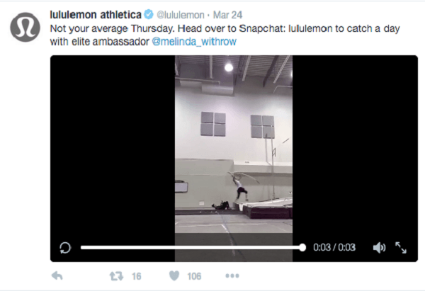 lululemon snapchat video preview pe twitter