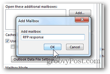 Adăugare căsuță poștală Outlook 2013 - Introduceți numele căsuței poștale Faceți clic pe OK