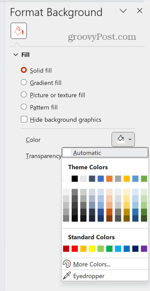 Powerpoint selectează culoarea de fundal
