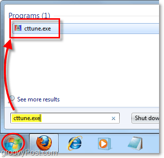 din meniul Windows 7 începe încărcare cctune.exe pentru a încărca tunerul ClearType