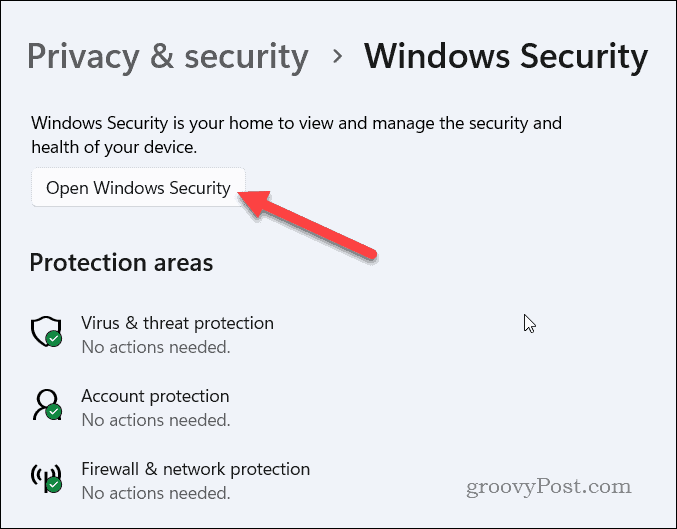 Lansați Windows Security pe Windows 11